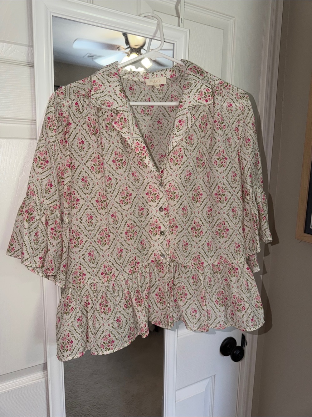 Parker Cream Blouse with Pink Floral Print